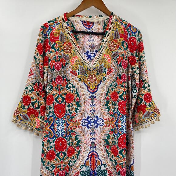 Soft Surroundings Ipanema Maxi Dress Embroidered Cover Up Colorful NEW Womens XS - Picture 4 of 10
